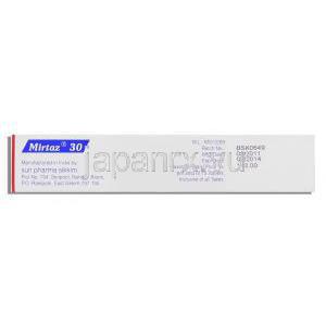 ミルタス, ミルタザピン 30mg (Sun Pharma) 箱側面