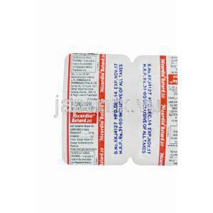 ニカルディア リタード, ニフェジピン 持続型錠 20mg 徐放性錠　シート　情報