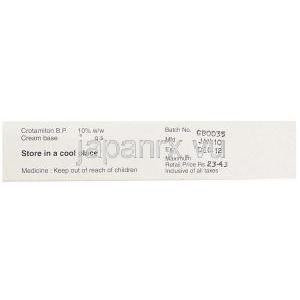 クロトラックス, クロタミトン Crotorax 10% 20gm クリーム (Primal Healthcare) 成分
