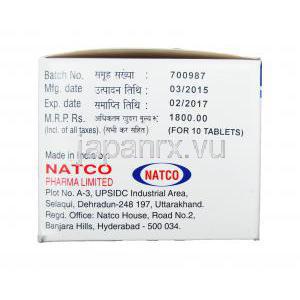 カプナット 500, ゼローダジェネリック,　カペシタビン 500mg 箱　製造元： Natco
