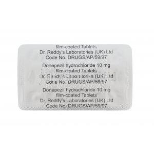 ドネペジル塩酸塩,　アリセプトジェネリック,　ドネペジル塩酸塩 10mg 錠　シート　裏