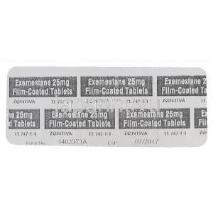 エキセメスタン,　アロマシンジェネリック,　エキセメスタン 25mg 　錠　シート　裏面