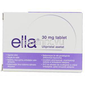 エラ,　ウリプリスタール酢酸エステル　30mg　箱　裏面