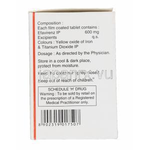 エファベン,エファビルジェネリック,エファビレンツ 600mg 　箱　情報