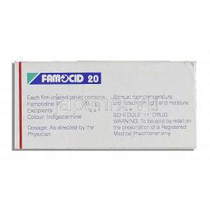 ファモシッド, ファモチジン 20mg 錠 (Sun Pharma) 箱裏面