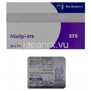 ナイアシン  ニコチン酸 （ナイアスパン ジェネリック）, Nialip 500mg 錠 (Dr.Reddy's)