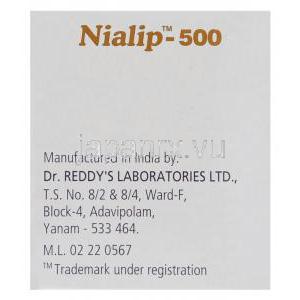 ナイアシン  ニコチン酸 （ナイアスパン ジェネリック）, Nialip 500mg 錠 (Dr.Reddy's) 製造者情報