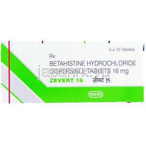 ベタヒスチン（メリスロン ジェネリック）, Zevert, 16mg  錠 (Intas) 箱