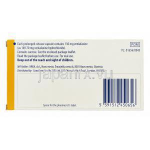 アルベンタ  XL, エフェクサーXR ジェネリック,ベンラファキシン 150mg 徐放性錠　箱　情報
