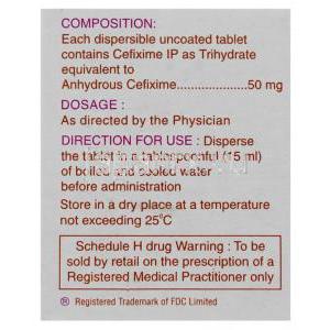 ジェネリック・スプラックス, セフィキシム, Zifi,  50 mg 錠 (Intas) 成分