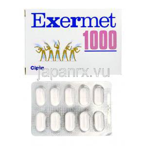 エクサーメット Exermet, グルコファージ ジェネリック, メトホルミン 1000mg 持続性錠