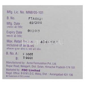 チニダゾール / フルコナゾール, Zocon-T, 1,000mg / 150mg　錠キット (FDC) 製造者情報