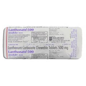 ランゾネート, 炭酸ランタン 500mg 錠 (Micro Labs) 包装裏面