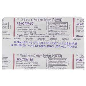 ジェネリック・ボルタレン SR, ジクロフェナク・ナトリウム ,Reactin, 50mg  包装