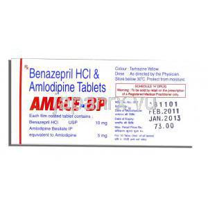 アメース・ビー・ピー, アムロジピン・ベナゼプリル配合 5mg /10mg 錠 (Madras Pharma) 箱