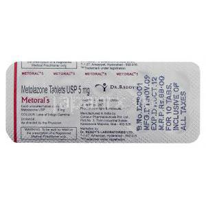 メトラゾン（ノルメラン ジェネリック）, Metoral 錠 (Dr.Reddy's) 包装裏面