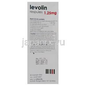 レボサルブタモール（ゾペネックス吸入液 ジェネリック）, Levolin, 1.25 mg 吸入液 (Cipla) 成分