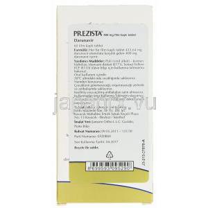 プレジスタ,ダルナビル エタノール付加物　400mg　箱（トルコ製）