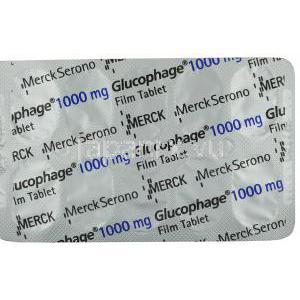 グルコファージ,　メトホルミン 1000mg ブリスターパック