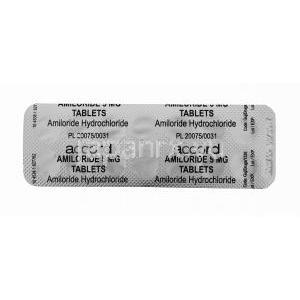 ミダモール, アミロライド 28錠　5mg　シート裏面