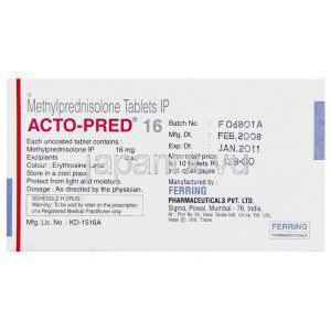 メチルプレドニゾロン（メドロールジェネリック）, Acto-Pred, 16mg 錠 (Ferring) 製造者情報