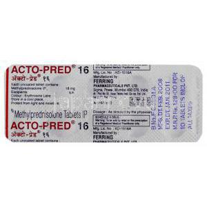 メチルプレドニゾロン（メドロールジェネリック）, Acto-Pred, 16mg 錠 (Ferring) 包装裏面