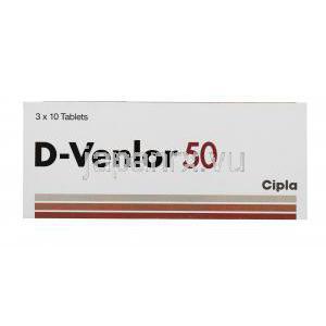 D-ベンラー 50，デスベンラファキシン　E.R　50mg　30錠　箱表面　製造元：Cipla