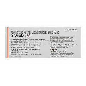 D-ベンラー 50，デスベンラファキシン　E.R　50mg　30錠　箱　ブリスターパック　商品情