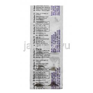 D-ベンラー 50，デスベンラファキシン　E.R　50mg　30錠　ブリスターパック　裏面　製造