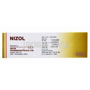 ニゾール, ニゾラールジェネリック,　ケトコナゾール 200mg,　箱側面,製造番号,製造日,消費期限