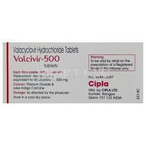Valcivir バラシクロビル   500 mg Cipla 製造業者