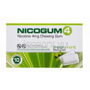 Nicogum4,　ニコチン代替療法用ガム 4mg, ミント味，箱表面