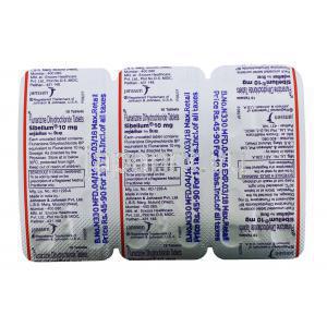 ジェネリックシベリウム, フルナリジン 10 mg 製造元：Janssen,シート裏面情報