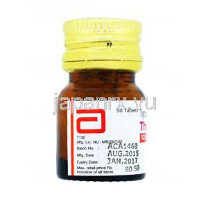 チロノーム，チロキシンナトリウム　12.5mcg,瓶側面,　製造元：Abbott