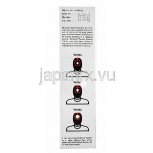 ウゲイン，　ミノキシジル 5％ 60ml, 製造元：Sava Healthcare　箱側面,使用説明
