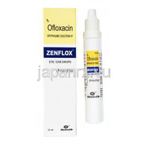オキュフロックスジェネリック,　オフロキサシン 点眼/点耳薬, Zenflox,10ml,　箱,ボトル表面
