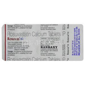ソルバス Rosuvas, クレストール ジェネリック, ロスバスタチン 5mg 錠 (Ranbaxy) 包装裏面
