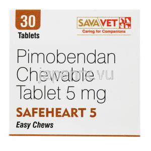 セーフハート5　イージーチュウ,　 ピモベンダン チュアブル錠 5mg, 30錠, 製造元：SavaVet,箱上面