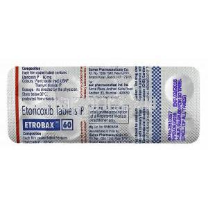 エトロバックス (エトリコキシブ) 60mg 錠剤裏面