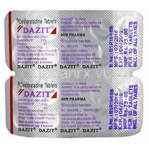 ダジット Dazit, クラリネックス ジェネリック, デスロラタジン 5mg, 錠剤裏面