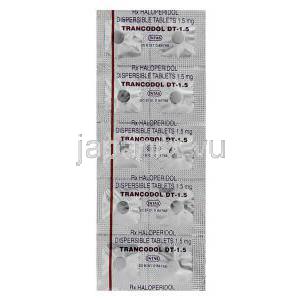 ハロペリドール(セレネースジェネリック) , Trancodol DT,  1.5mg 錠 (Intas)　包装　情報