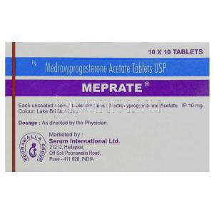 メドロキシプロゲステロン( ヒスロン/プロベラジェネリック), Meprateメ, 10mg 錠 (Serum International) 箱