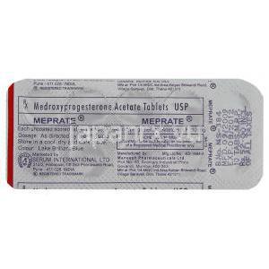 メドロキシプロゲステロン( ヒスロン/プロベラジェネリック), Meprateメ, 10mg 錠 (Serum International) 包装裏