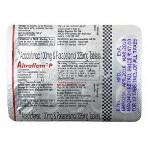 Altraflam - P tablets アルトラフラム - P (アセクロフェナク/ パラセタモール) 錠剤裏面