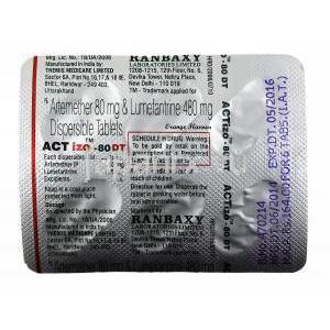 アクティゾ DT (アルテムエーテル / ルメファントリン) 80mg 錠剤裏面