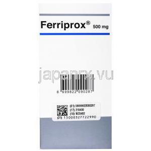 フェリプロックス, デフェリプロン 500mg 100tabs,　製造元：Apotex, 箱裏面
