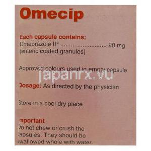 オメシップ Omecip, オメプラゾール , 20mg カプセル (Cipla) 成分