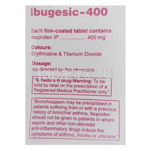 イブジェシック Ibugesic, モトリン ジェネリック, イブプロフェン 400mg 錠 (Cipla) 成分