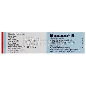ベナゼプリル(チバセンジェネリック),Benace, 5mg 錠  (Novartis) 製造者情報