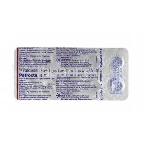 パトロクスタ (パロキセチン) 37.5mg 錠剤裏面